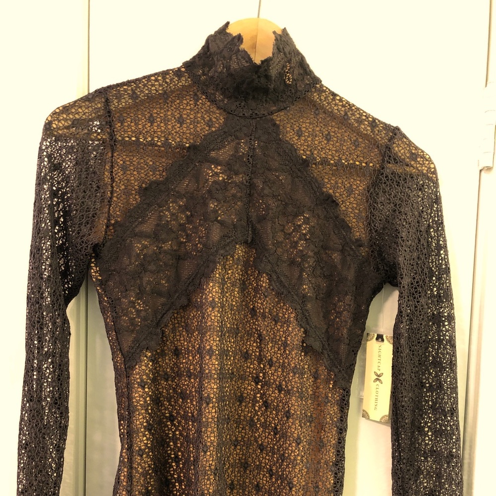 Nightcap feminine Lace long sleeve top Grey cute S